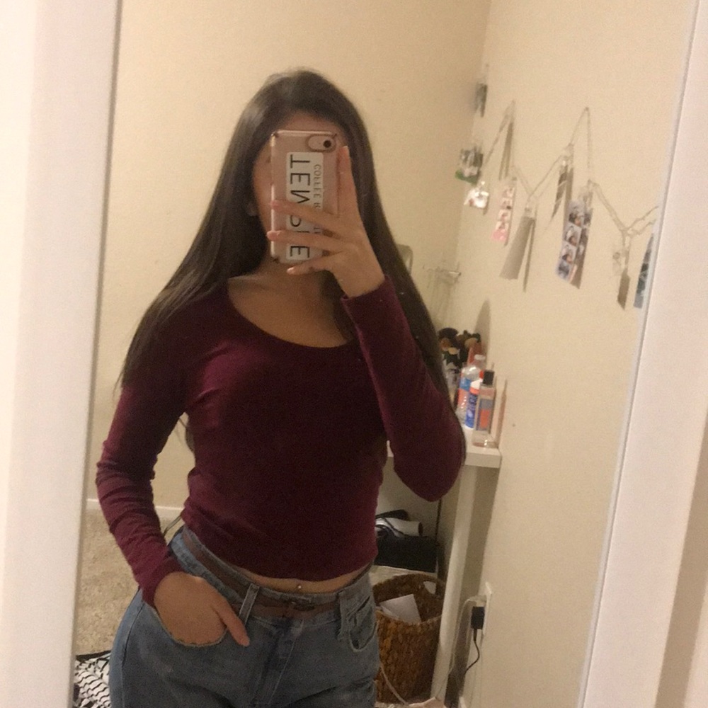 maroon long sleeve top